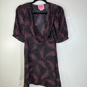 Kate Spade Meadow wrap dress black pink micro floral mini short sleeve small sz2